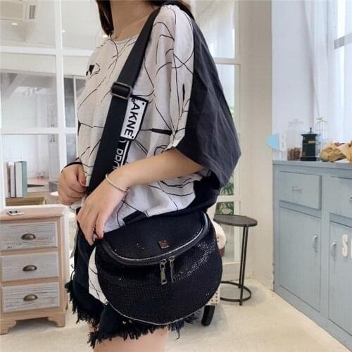 FUNMARDI 2021 New Womens Bags Sequined Mesh Shoulder Bags Lady Crossbody Bag Casual Bag Wide Shoulder Strap Saddle Bag WLHB2291