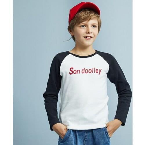 Boys' Long Sleeve T-shirt Childrens Spring New Fashion Letter Printing Big Childrens Color Contrast Top