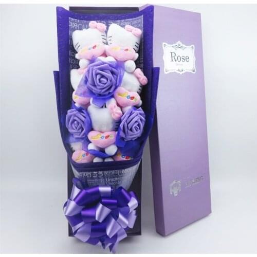 Hot Sale Handmade Cute Plush Cat With Artificial Flowers Bouquet Gift Box Creative Birthday Valentines Day Christmas Gifts