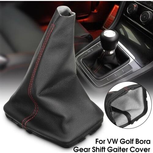PU Leather Black Auto Car Gearshift Lever Gaiter Dust Cover Red Stitching For VW GOLF BORA 1997-2006