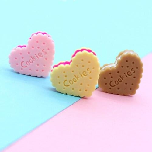 Kawaii Love Heart Shape Food Biscuit Cookies Resin Cabochons 10pcs 20*23mm Ornament Accessories Patch Sticker Embellishments