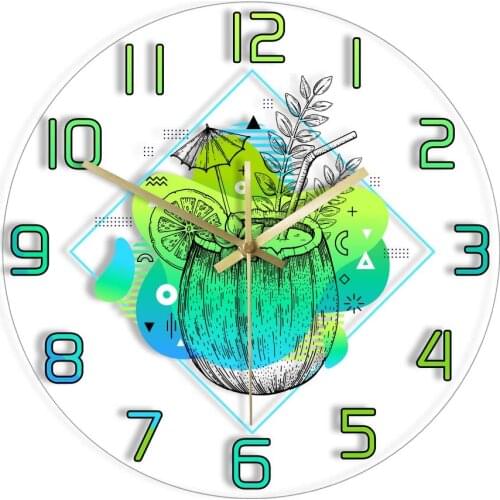 Coconut Cocktail Drink Sign Modern Design Wall Clock Beach Bar Tropical Wall Art Kitchen Décor Silent Non Ticking Acrylic Clock