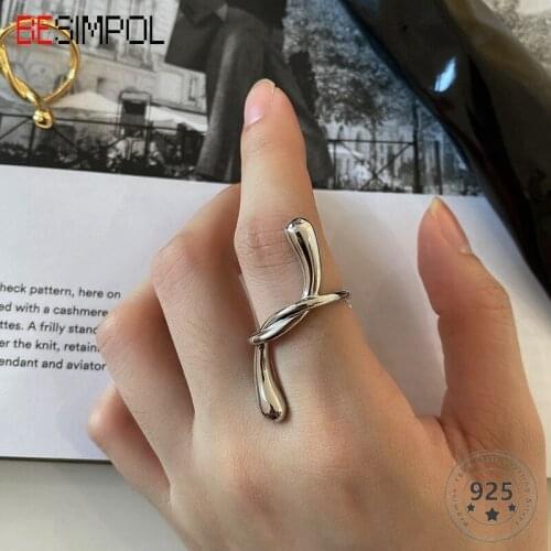 Besimpol Real 925 Sterling Silver Designer Ring Hyperbole Simple Fancy Adjustable Ring for Women Fashion Fine Jewelry