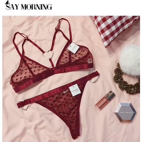 SAY MORNING Women Bra Panties Set Lingerie Femme Bralette Underwear Sexy Heart Shape Pink Bra Thong Sexy Lingerie Set
