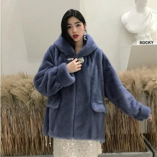 Copenhagen Mink Whole Fur Women Regular Coat with Hood Winter Thick Warm Female Mink Fur Jacket