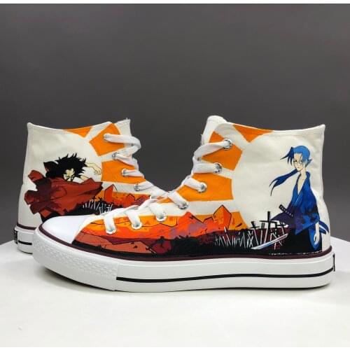 Wen Hand Painted Shoes Samurai Champloo Anime Design Custom Men Womens High Top Canvas Sneakers For Boys Girls Gifts