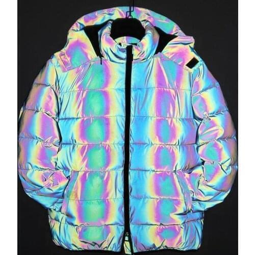 Mens Autumn Winter Reflective Jacket Hip Hop Fashion Puffer Jacket Thicken Warm Cotton Padded Coat Men Hooded Parkas De Hombre