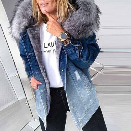 Autumn winter jackets women Warm Coats Casual denim Long Sleeve blue Outwear Ladies Streetwear Jean female outwear tops 2021
