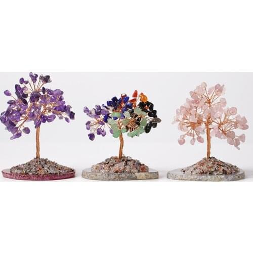 Healing Crystal Life Tree With Agate Block Bonsai Quartz Crystal Lucky Tree, Home Office Decor Christmas Decorations