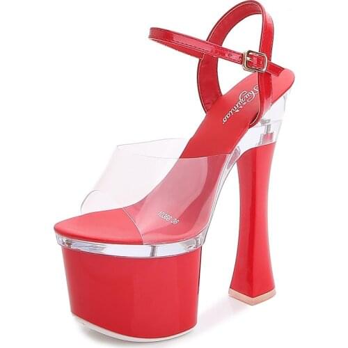 MCLUBGIRL 2021 Spring Club Transparent Heel 17cm Chunky Heel Summer Womens Waterproof Platform Sexy Fairy Sandals LFD-10361-24