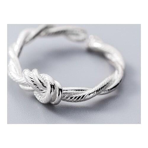 MloveAcc 100% 925 Solid Real Sterling Silver Knot Twist Opening Ring Sizable for Women Teen Girl Kid Xmas Gift