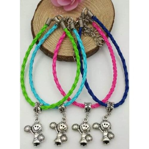 Multicolor Bracelet Jewelry Tibetan silver Girl Cheerleaders Charm Pendant Blending Braided Rope Bracelet For Women gift 013