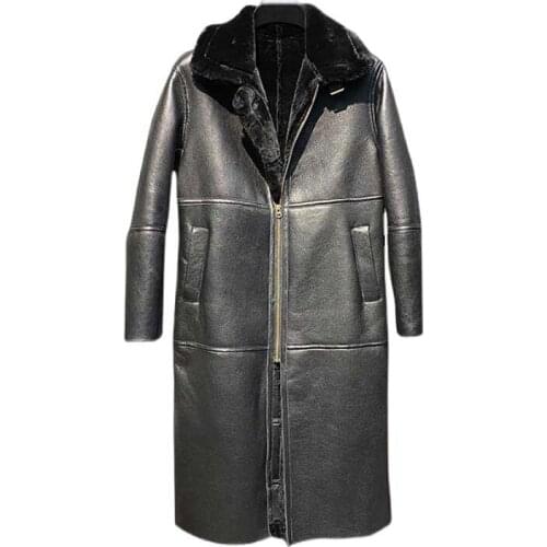 2021 mens winter fashion casual sheep fur sheepskin genuine leather wool lining moto biker jacket overcoat