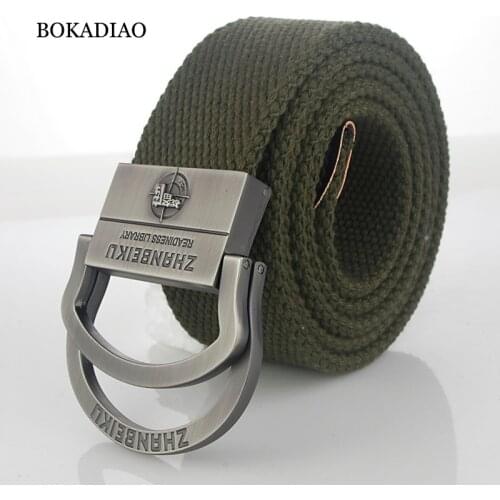 BOKADIAO Men&Women Military Canvas belt luxury Double Ring Metal buckle jeans belt Army tactical belts Men waistband strap male