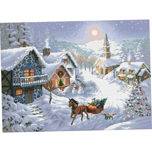 Full Range of Embroidery Starter Kits Stamped Cross Stitch Kits Beginners for DIY Embroidery (Winter Landscape Pattern Designs)