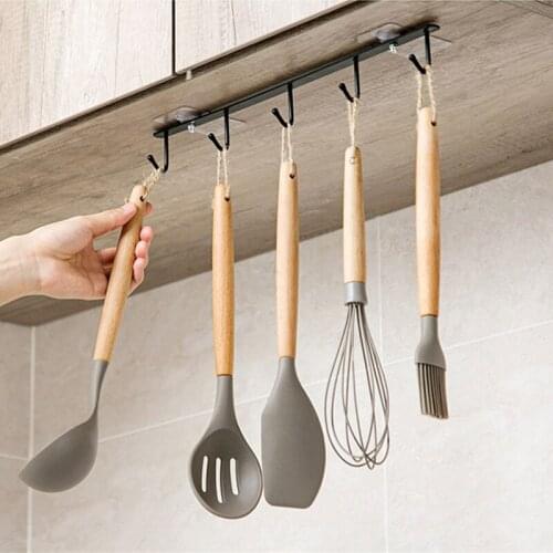 Home kitchen storage rack nail-free hanging wrought iron wardrobe hook kitchen organizer Bedroom Hanger Clothes Hanging Rack