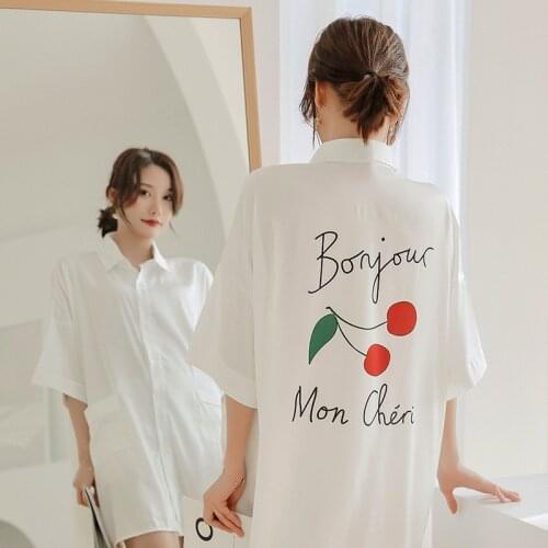 Sexy Nightgown White Nightwear Womens Summer Loose Thin Shirt Sheer Nightdress Casual Simple Home Service ночная рубашка