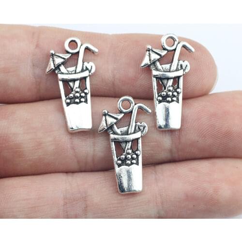 Newest 20Pcs 12*23mm Antique Silver Color Drink Tibetan Charms Cute Necklace Pendant Accessory Charms For Jewelry Making Gifts
