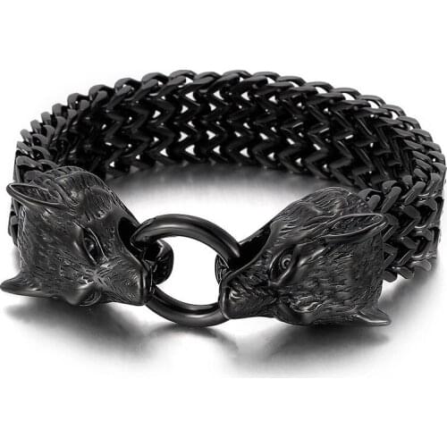 New listing European and American punk trendy titanium steel creative wolf head bracelet