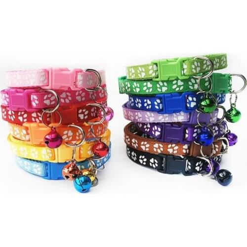 Dog Collar Pet Dog Collars Custom Puppy Cat Printed Colars With Bells Adjustable For Small Medium Dogs Chihuahua Teddy 13 Color