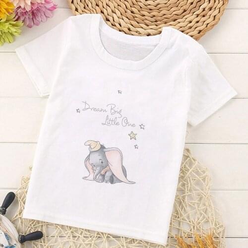 3T-12T Kids Tshirt Fashion Elephant Dumbo Dream Big Little One Graphic Top Children Harajuku Kawaii T Shirt Funny Cartoon Tee