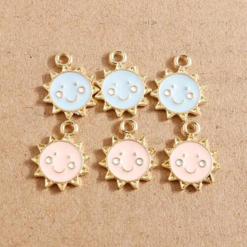 10pcs 12*15mm Cute Enamel Smile Sun Charms Pendant for Jewelry Making Earrings Necklaces Bracelets DIY Crafts Supplies Accessory