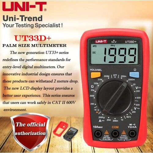 UNI-T UT33D+ Handheld Multimeter, 1999 Display Digital Multimeter Resistance / Diode Test Backlight Auto Shutdown NCV Test