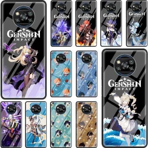 Luxury Phone Case for Xiaomi Mi Poco X3 NFC F2 Pro M2 Note 10 10T 9T Lite Pro CC9 CC9E Glass Cover top games Genshin Impact