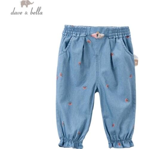 DBJ16830 dave bella spring baby girls fashion floral print pockets pants children full length kids pants infant toddler trousers