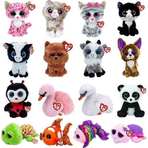 Ty Beanie Big Eyes 15cm kawaii Cat Dog Penguin Panda Swan Fish Tortoise Collection Soft Plush Animal Doll Toy Birthday Kid Gift