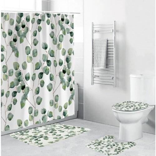 Bathroom Curtain with Hooks Green Leaves Flora Pattern Polyester Waterproof Shower Curtain rideaux de douche T129