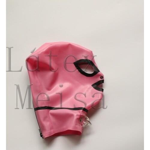 Adults metallic pink latex hoods Fetish open eyes & nostrils & mouth with back zip design
