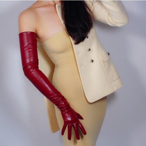 Womens fashion sexy slim faux pu leather glove ladys club performance formal party leather long glove 70cm R2059
