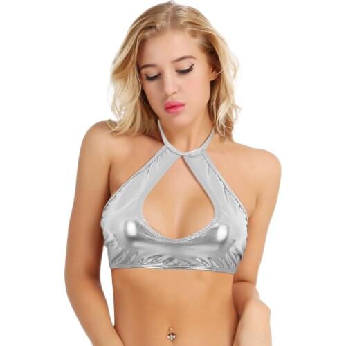 Faux Leather Women Halter Neck Cut Out Strappy Tops Vest Low Rise Layered Ruffle Mini Skirt Pole Dance Stage Cheerleading Set