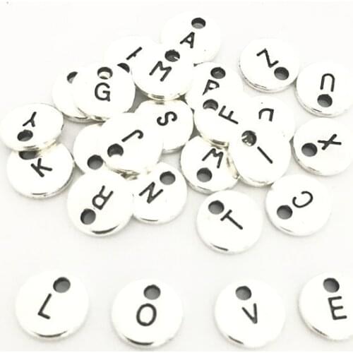 100Pcs/Lot 26 Alphabet Round Charms for Bracelet Necklace Can Mix Letters 10MM 2-Sized Alloy Pendant DIY Handmade