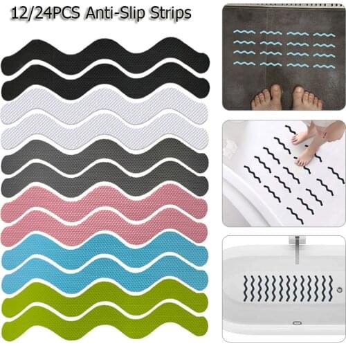 12Pcs/Set S Wave-shaped Anti Slip Strips Transparent Shower Stickers Bath Safety Strips Non Slip for Bathtub Shower Stairs Floor