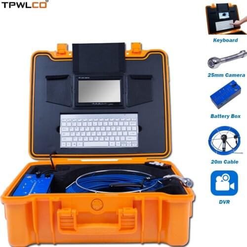 20m Cable 25mm Endoscope Camera Head 7inch Monitor Sewer Pipe Inspection Camera System With Meter Counter Keyboard Typing DVR