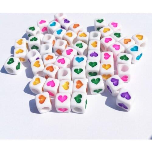 3000pcs 500pcs 6*6MM White with Coloful Lovely Hearts Printing Cube Acrylic Beads Plastic DIY Jewelry Sqaure Big Hole Beads