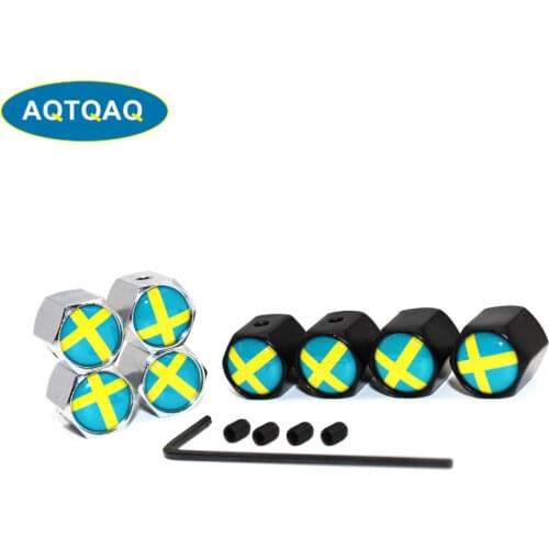 5 Pcs/Set Car Styling Zinc Alloy Anti-theft Sweden National Flag Car Tire Valve Caps Wheel Tires Tire Stem Air Cap Airtight Cove