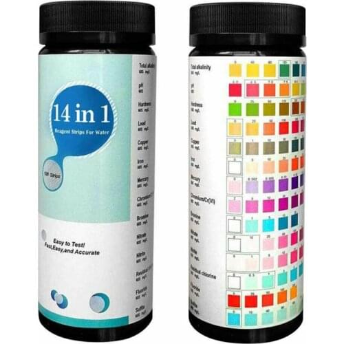 50 PCS/Bottle Chlorine PH Value Alkalinity Hardness Test Paper Test Strips 14-in-1 Swimming Pool Drinking Water Quality Test Kit