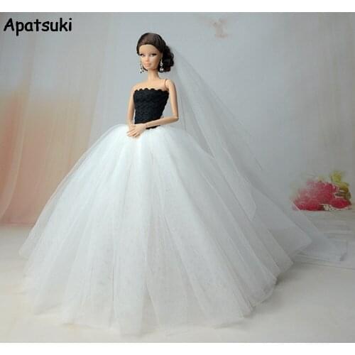 White High Quality Party Dresses For Barbie Doll Long Tail Evening Gown Clothes Wedding Dress +Veil 1:6 Doll Accessories
