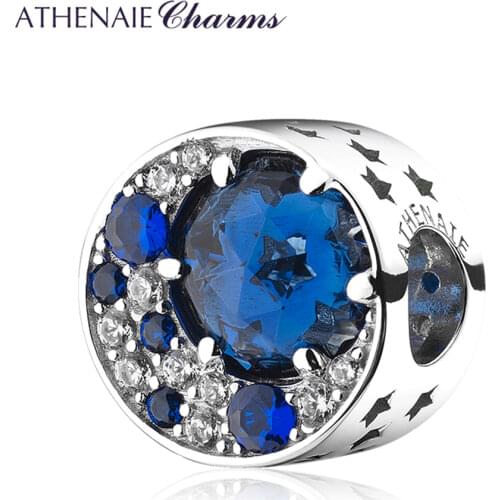 ATHENAIE 925 Sterling Silver Blue and Clear CZ I Love You to the Moon and Back Bead Intoxicating Moonlight Charms fit Bracelet