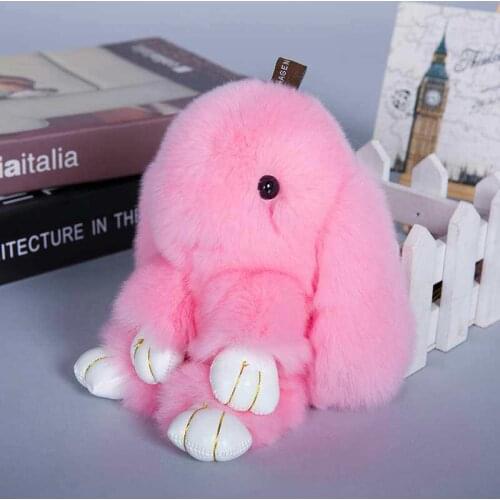 Cute 14cm Bunny Rabbit Keychain Women Little Girls Kids Bag Car Fluffy Pom Pom Key Chains Fake Rex Fur Animal Keyrings Jewelry