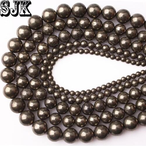Natural Stone Beads Iron Pyrite Round Loose Copper Beads 16" Strand 4 6 8 10 12MM DIY For Jewelry Making Handmade Accessories