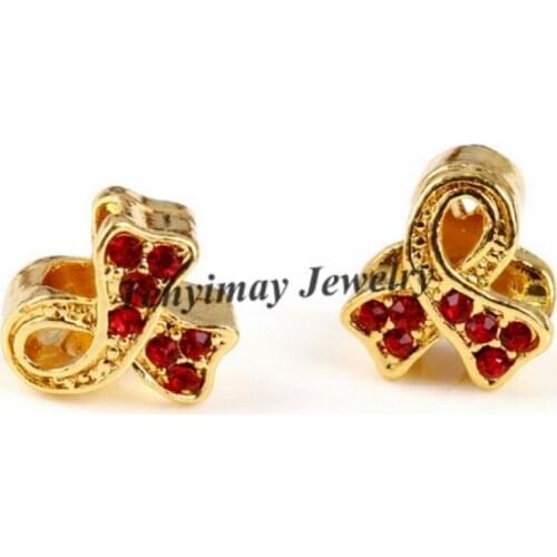 Gold Tone Bow Beads Crystal Enamel Bowknot Loose Beads For DIY 50pcs Free Shipping