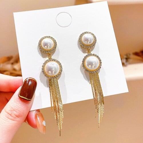 Long Tassel Earrings For Women Fashion Imitation Half Pearls Dangler Gold Color Bridal Drop Dangling Earrings Wedding Jewelry