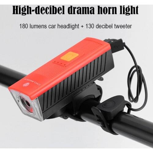 Bicycle Light Charging Horn Front Light Bike Light High Decibel 1000mAh Micro USB Charging Waterproof with Bracket Power Display