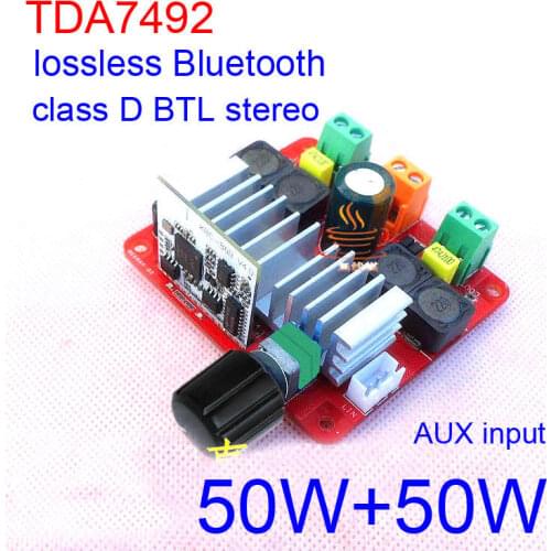 Lossless Bluetooth HIFI power amplifier TDA7492 50W+50W D class BTL stereo digital AMP AUX audio FOR 12V 24V CAR
