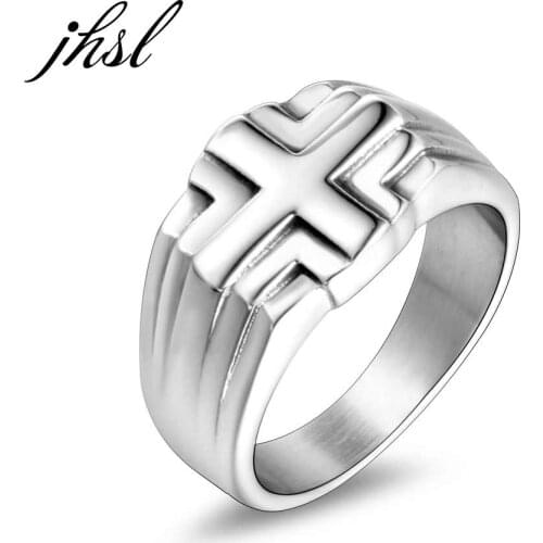 JHSL Cross Rings for Men Stainless Steel Silver Color Fashion Jewelry Party Gift Wholesale US Size 7 8 9 10 11 12