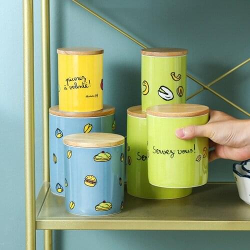 Creative Pattern With Lid Ceramic Storage Jars Kitchen Miscellaneous Grains Coffee Tea Sugar Cube Cute Ceramic Storage Jars